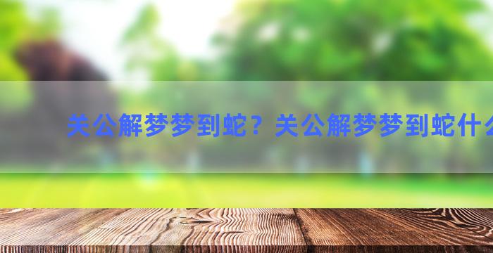 关公解梦梦到蛇？关公解梦梦到蛇什么意思