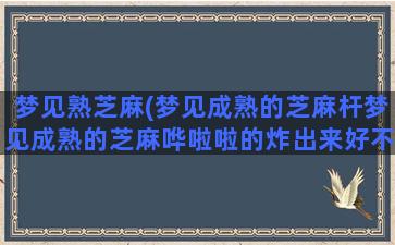 梦见熟芝麻(梦见成熟的芝麻杆梦见成熟的芝麻哗啦啦的炸出来好不好)